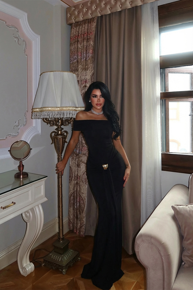 Siyah Allayia Uzun Elbise ATE-3080 - EYYO