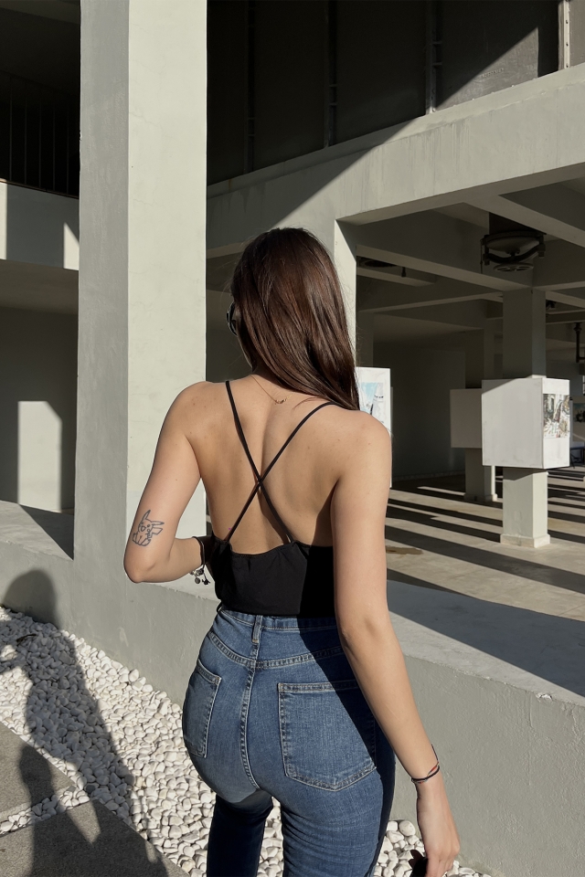 Siyah Askılı Crop Top ATE5165