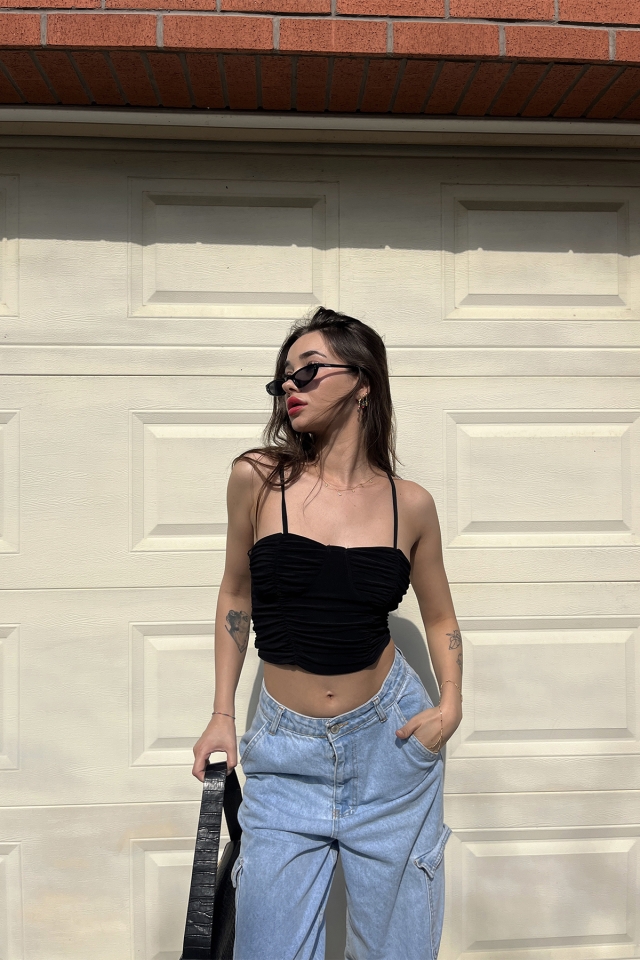 Siyah Askılı Crop Top ATE6485