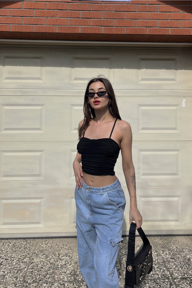 Siyah Askılı Crop Top ATE6485