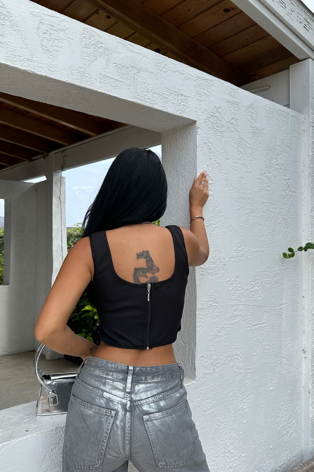 Siyah Askılı Crop Top ATE8604