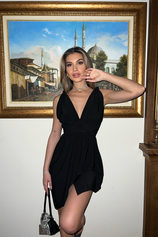 Siyah Askılı Mini Elbise ATE4280