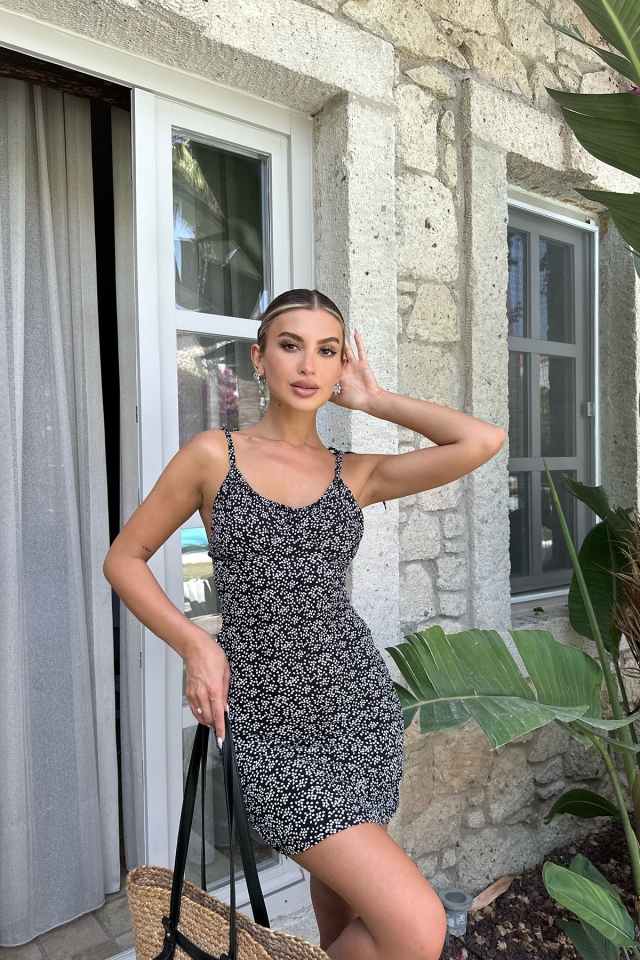 Siyah Askılı Mini Elbise ATE7599