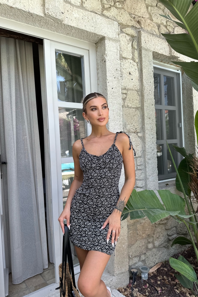 Siyah Askılı Mini Elbise ATE7599