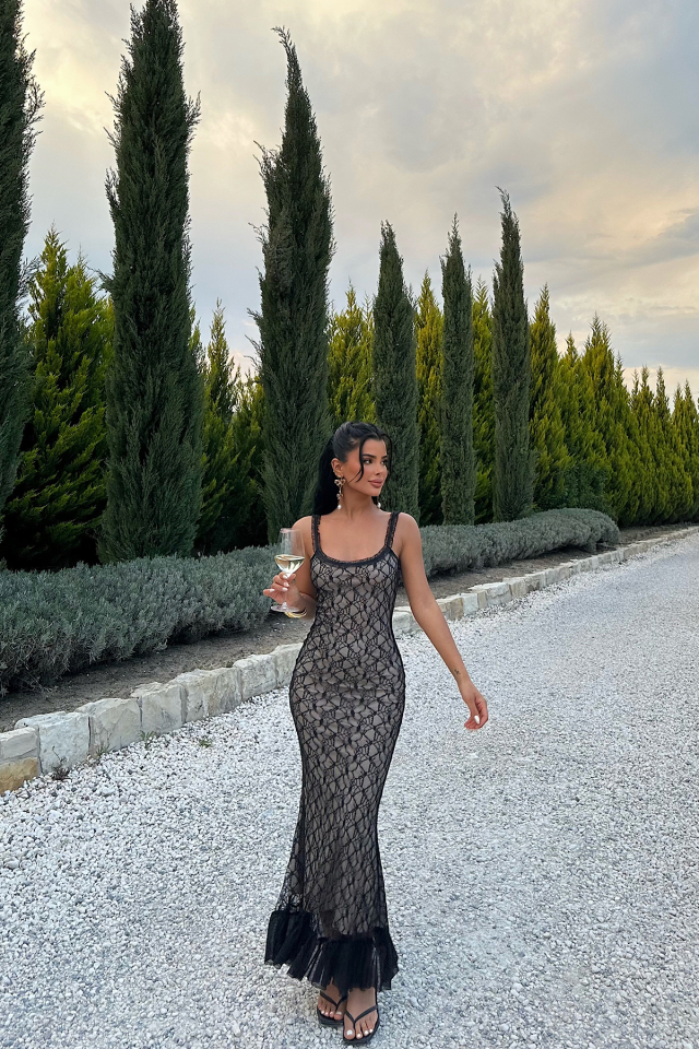 Siyah Khloe Dantel Elbise ATE-1021 - EYYO