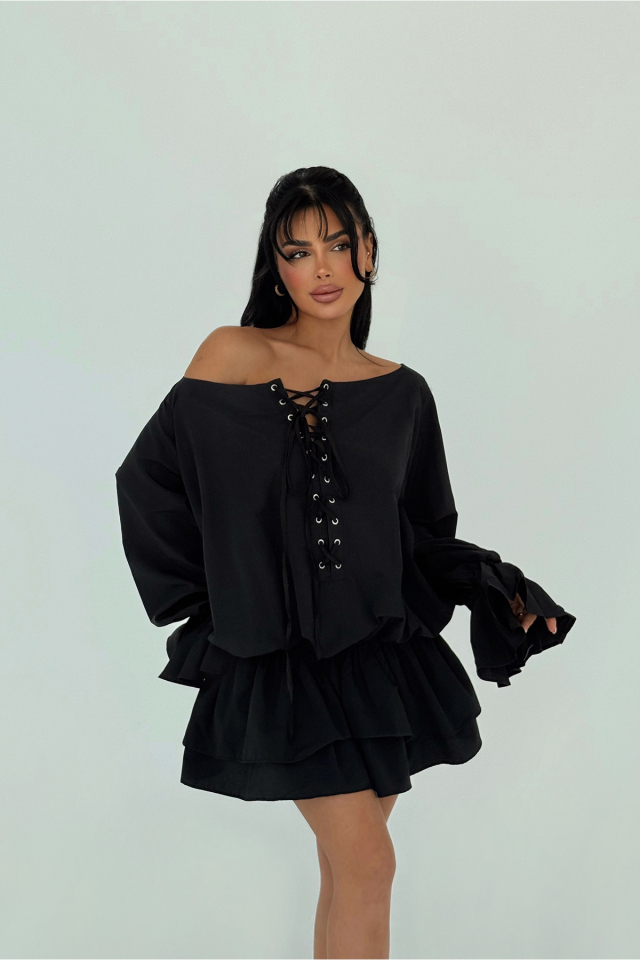 Siyah Darcie Mini Elbise ATE-2408