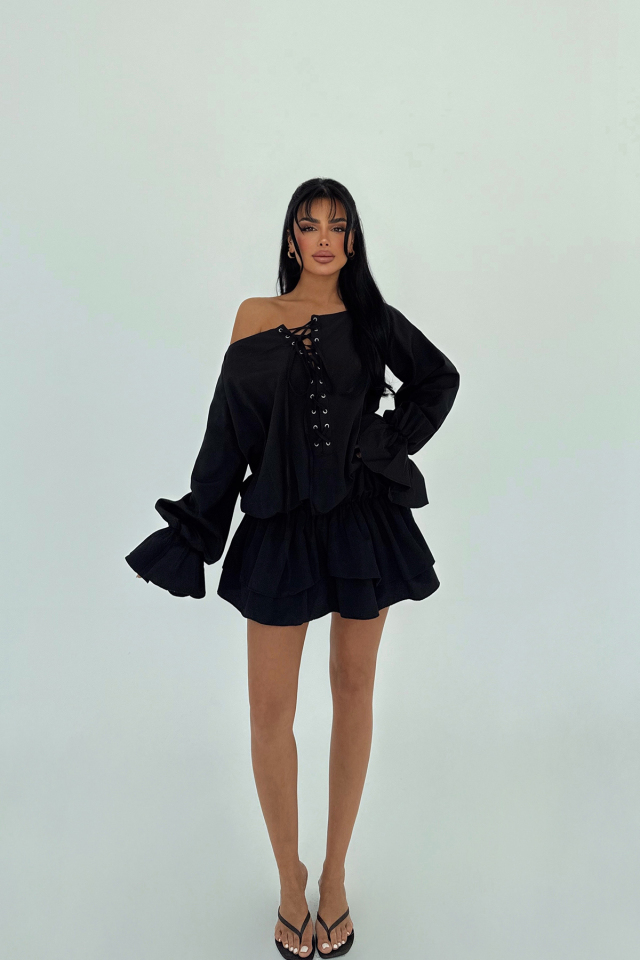 Siyah Darcie Mini Elbise ATE-2408