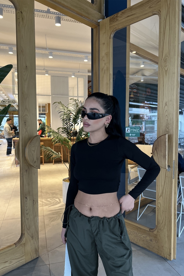 Siyah Bağlamalı Bluz ATE3009 - EYYO