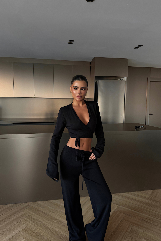Siyah Lucienne triko takım ATE-4632