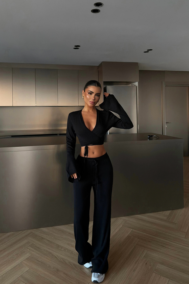 Siyah Lucienne triko takım ATE-4632
