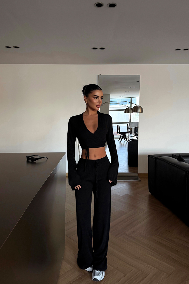 Siyah Lucienne triko takım ATE-4632