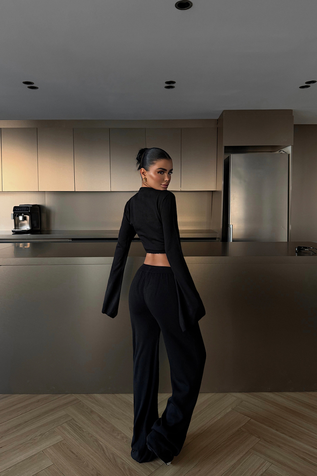 Siyah Lucienne triko takım ATE-4632