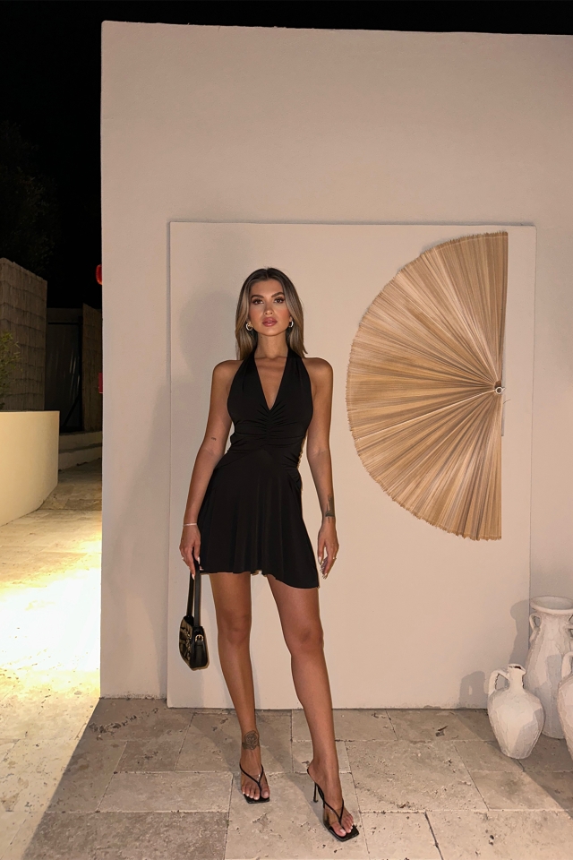 Siyah Bağlamalı Sırt Detay Elbise ATEL2059