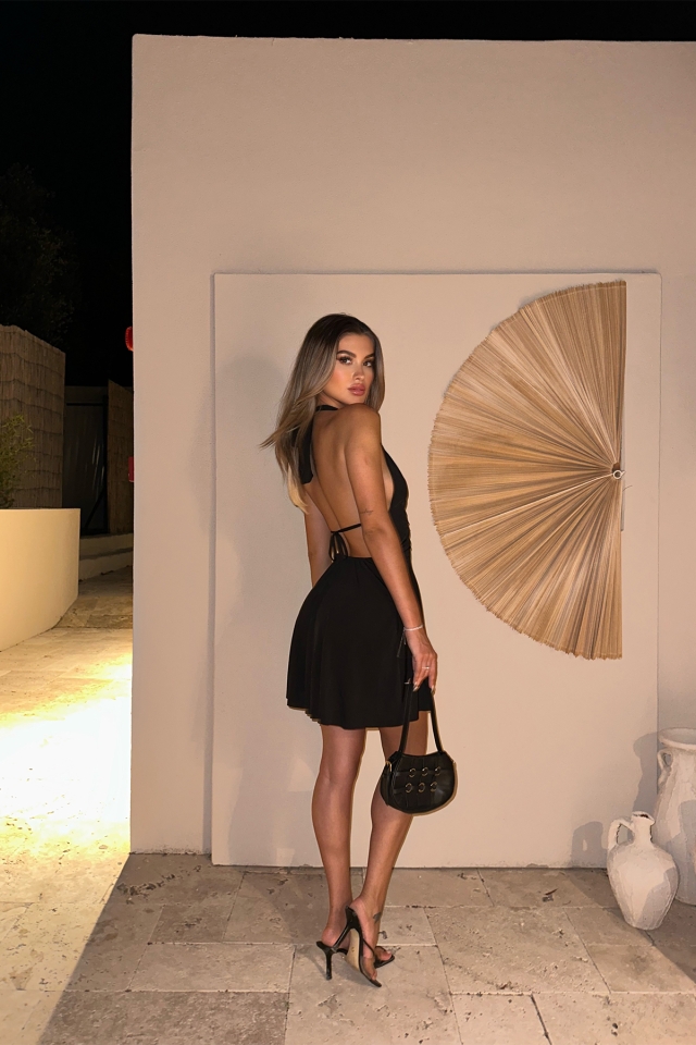 Siyah Bağlamalı Sırt Detay Elbise ATEL2059