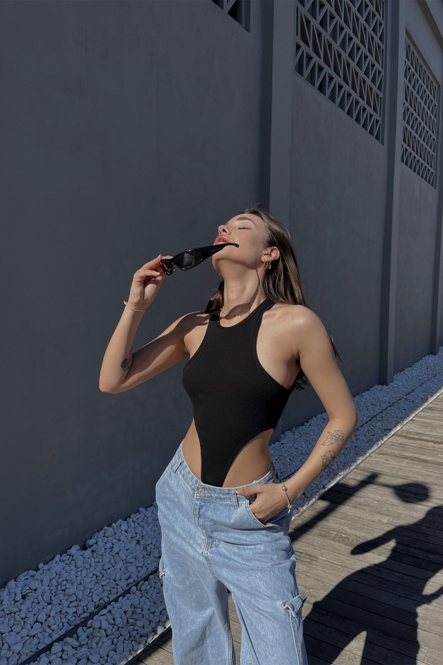 Siyah Basic Bodysuit ATE5102