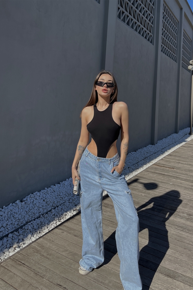 Siyah Basic Bodysuit ATE5102