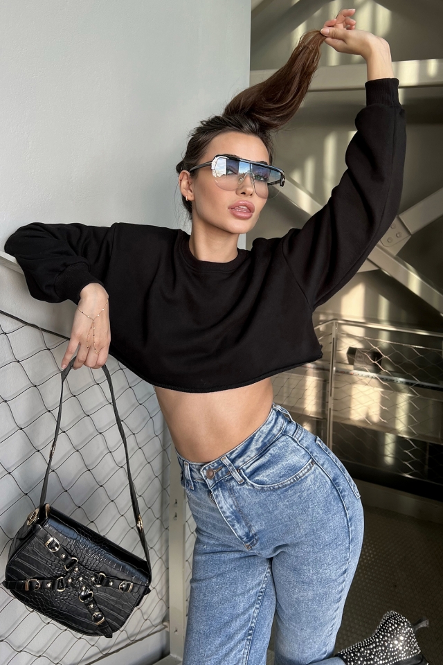 Siyah Basic Crop Top ATE3080