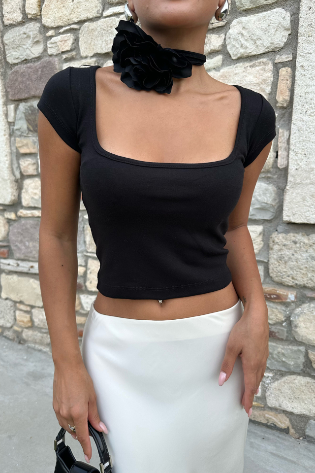Siyah Basic Crop Top ATE4720