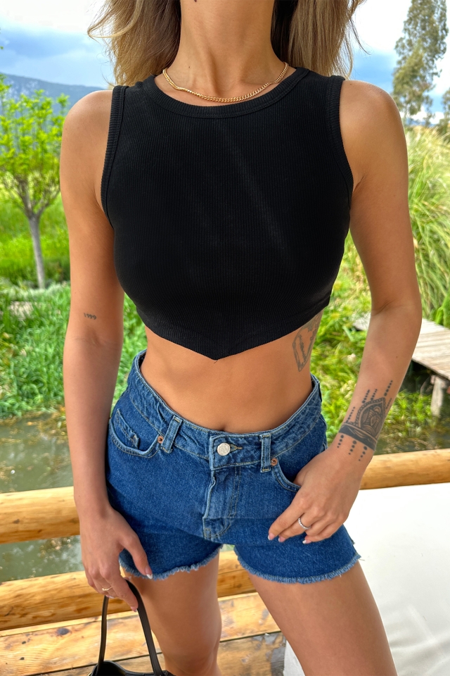 Siyah Basic Crop Top ATE6454