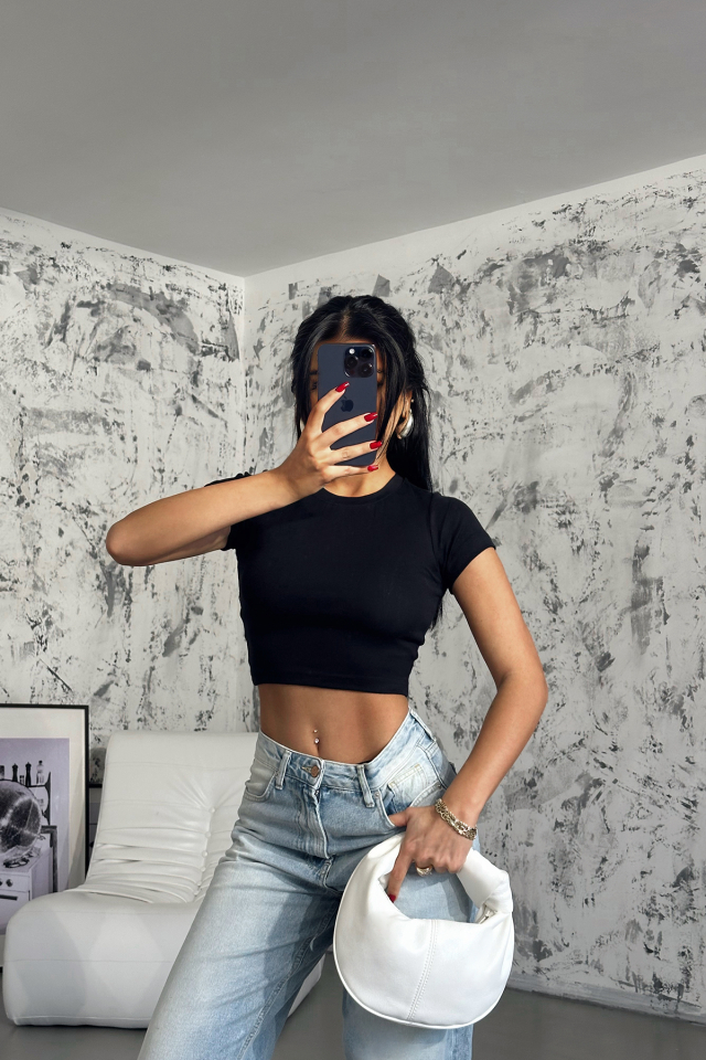 Siyah Basic Crop Top ATE8350