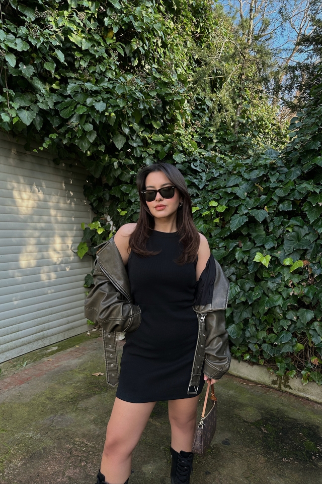 Siyah Basic Mini Elbise ATE4395