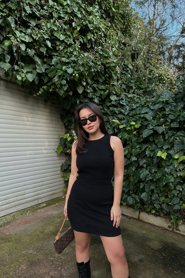 Siyah Basic Mini Elbise ATE4395 - EYYO