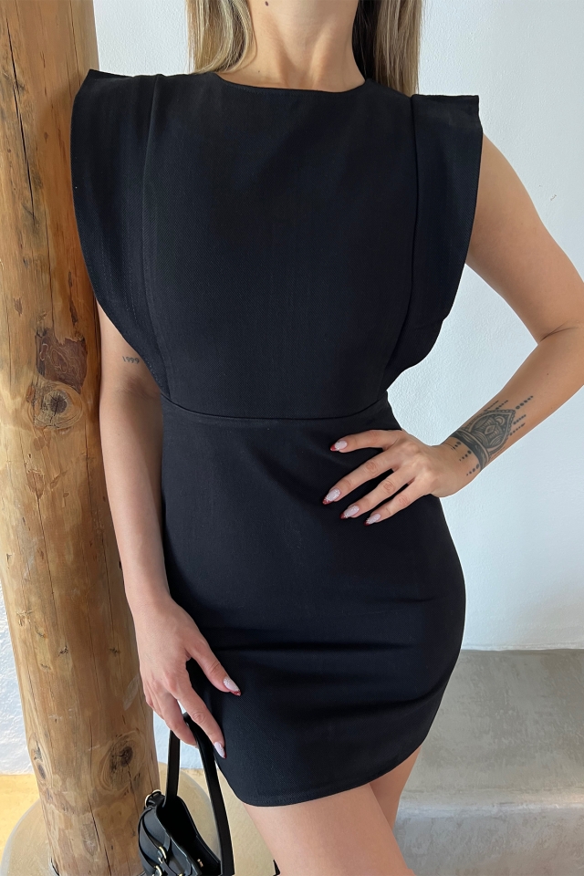 Siyah Basic Mini Elbise ATE4498