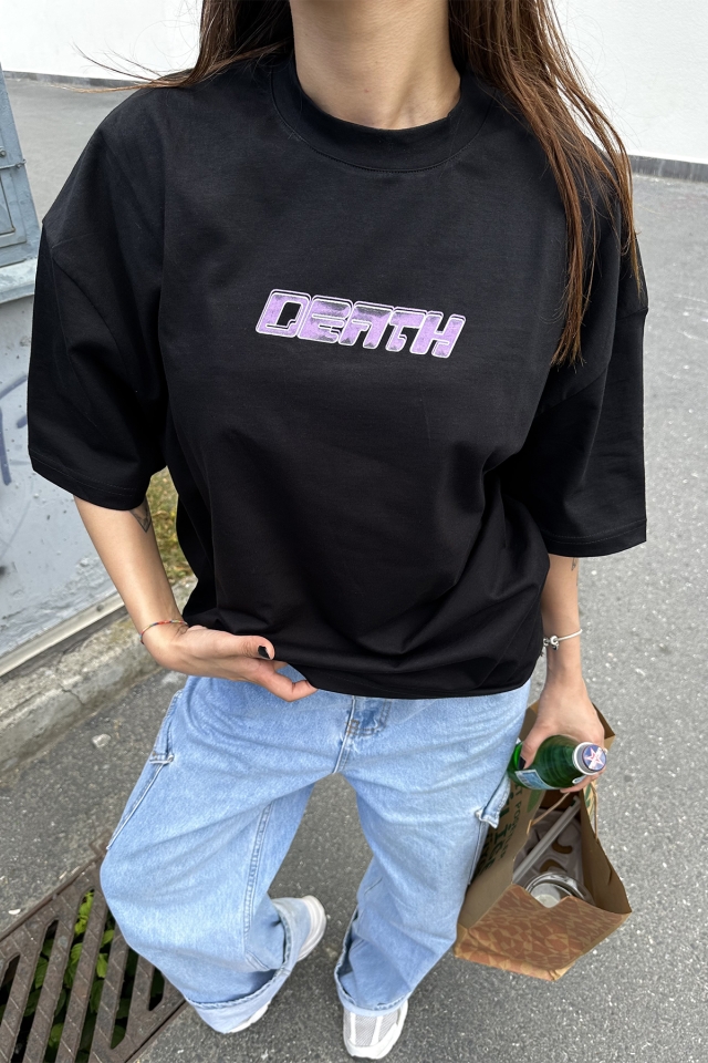 Siyah Baskılı Oversize Tişört ATE7296 (1)