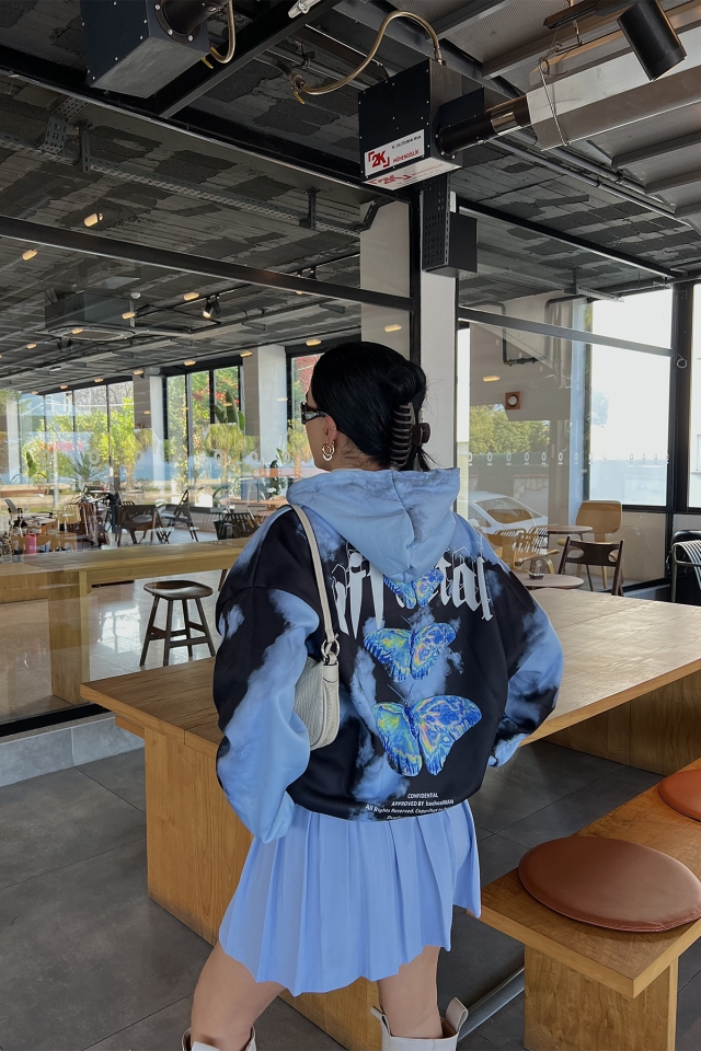 Siyah Batik Desen Kapşonlu Sweat ATE2810