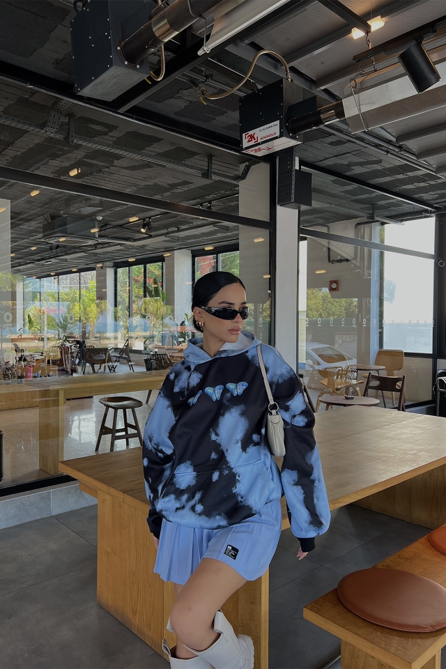 Siyah Batik Desen Kapşonlu Sweat ATE2810