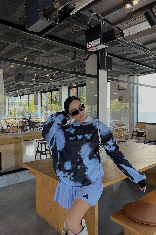 Siyah Batik Desen Kapşonlu Sweat ATE2810