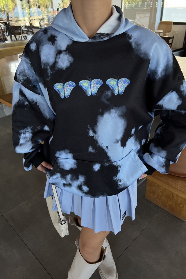 Siyah Batik Desen Kapşonlu Sweat ATE2810