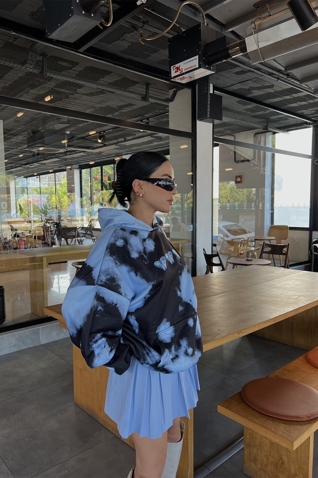 Siyah Batik Desen Kapşonlu Sweat ATE2810