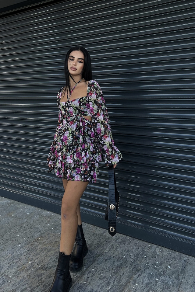 Laila Çiçekli Mini Elbise ATE1486