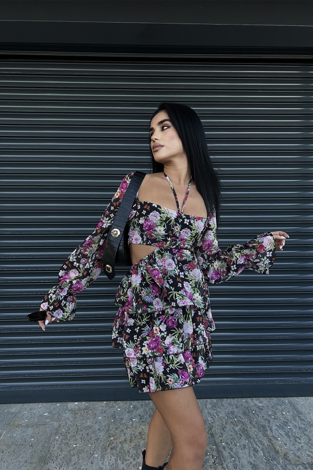 Laila Çiçekli Mini Elbise ATE1486