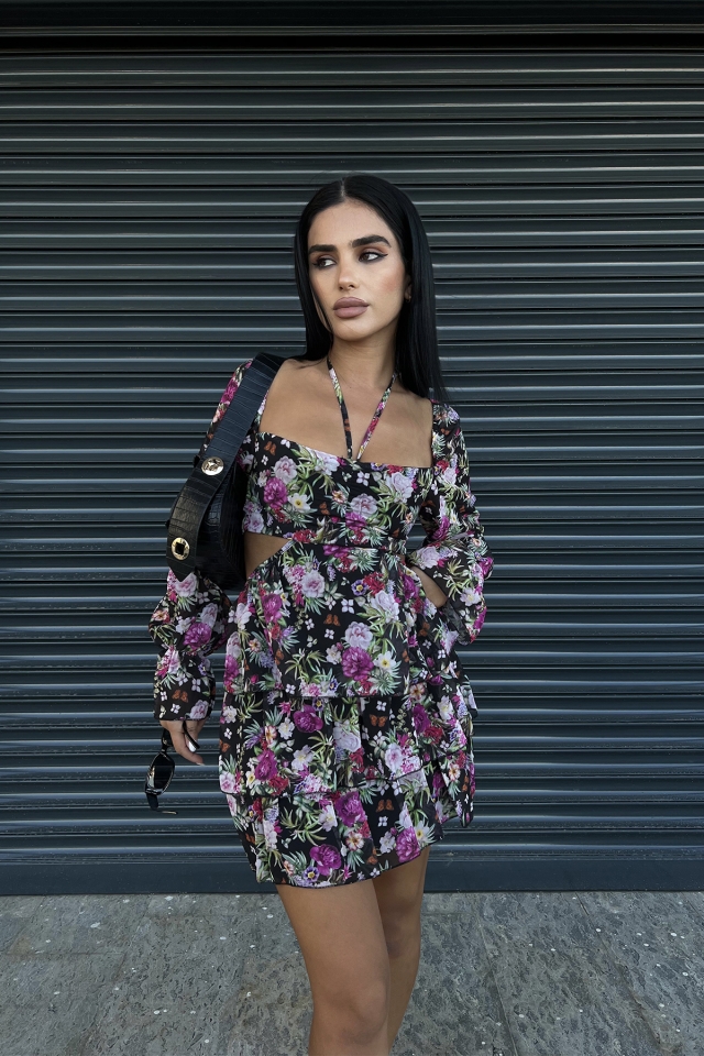 Laila Çiçekli Mini Elbise ATE1486