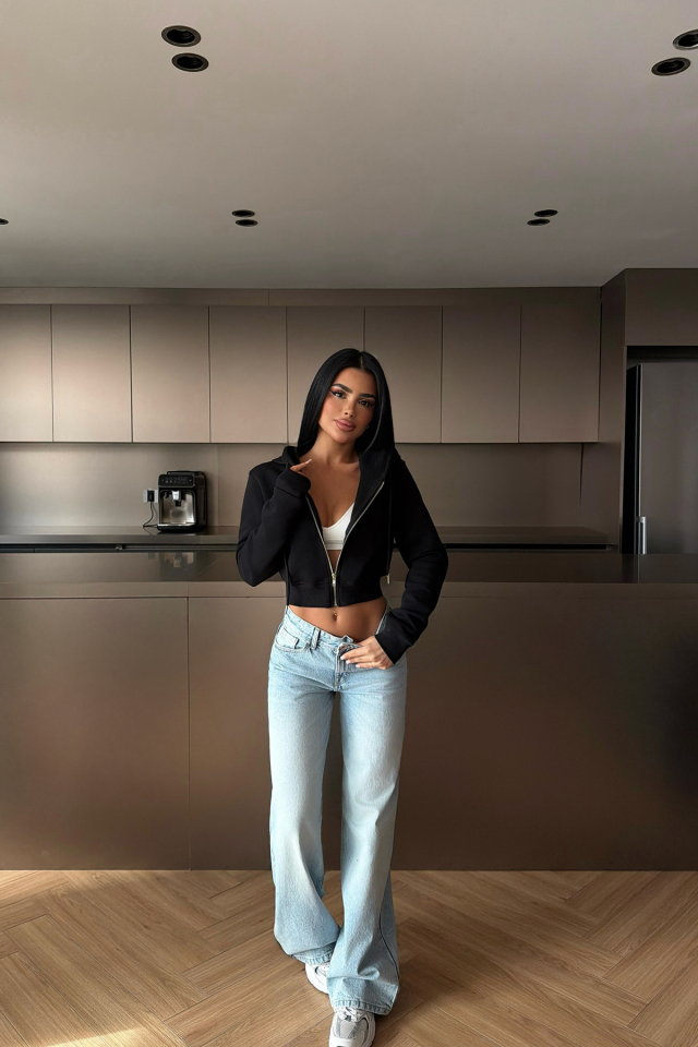 Siyah Caiden Crop Hırka