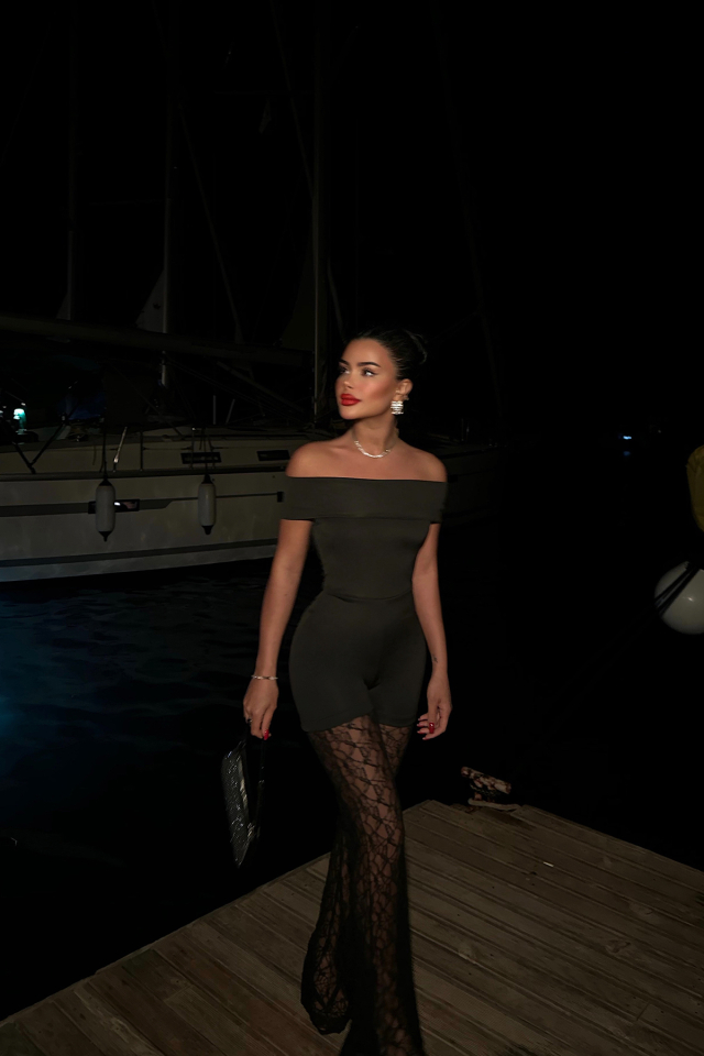 Siyah Ribbon Dantel Detaylı Tulum ATE-0973 - EYYO