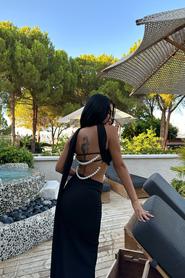 Siyah Derin Yırtmaçlı Etekli Takım ATE8109 - BİROL ATÖLYE