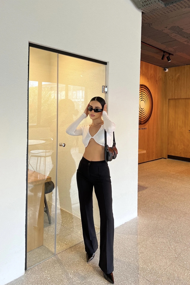 Siyah Dikiş Detay Palazzo Pantolon ATE3899