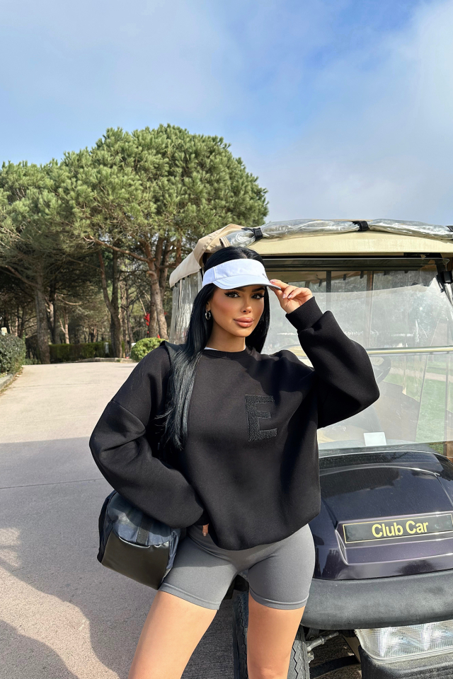 Siyah E Nakışlı Sweat ATE-0708