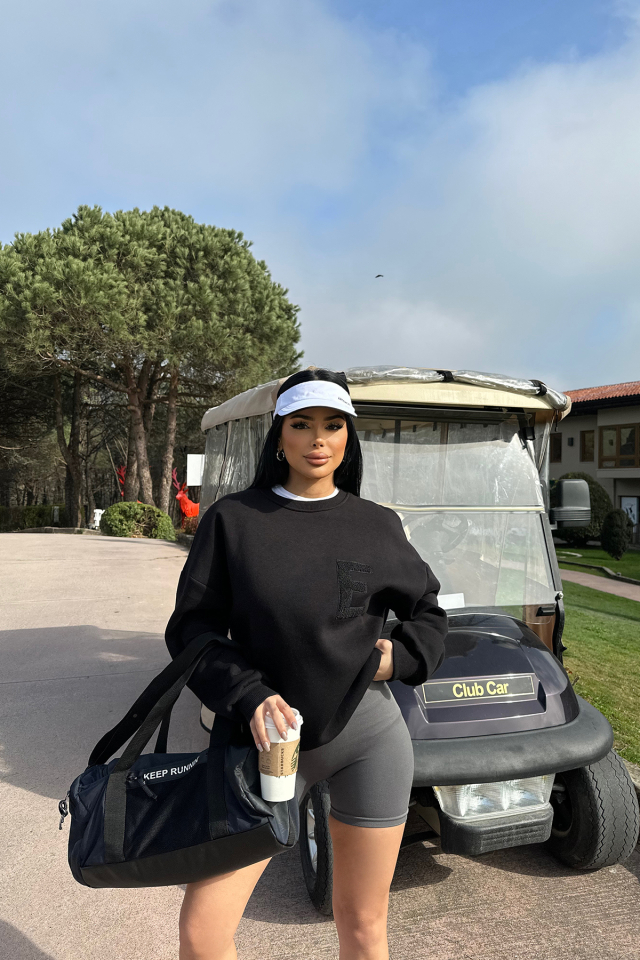 Siyah E Nakışlı Sweat ATE-0708