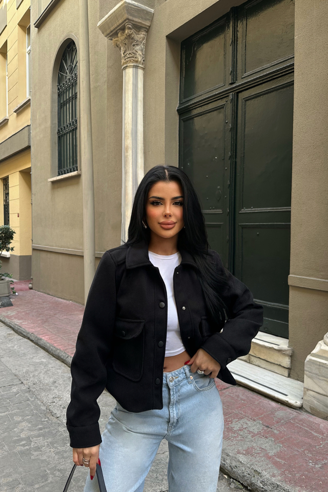 Siyah Gömlek Yaka Cep Detay Ceket ATE-0786 - EYYO