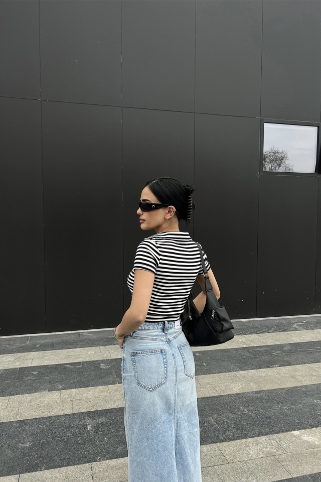 Siyah Gömlek Yaka Crop Top ATE4961