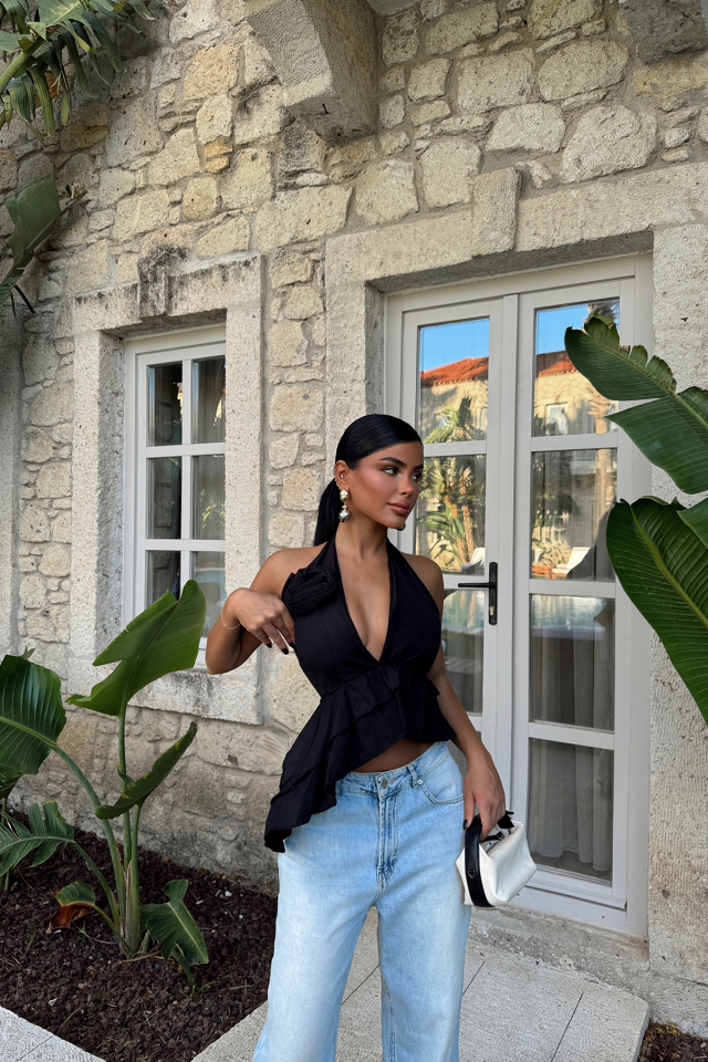 Siyah Gül Detay Bluz ATE-1184