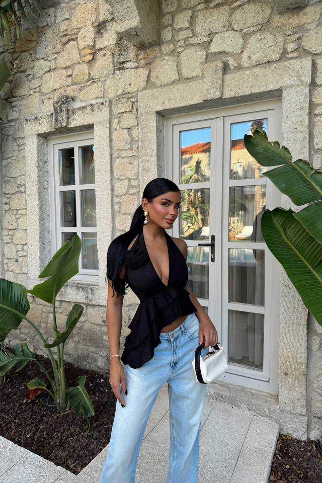 Siyah Gül Detay Bluz ATE-1184
