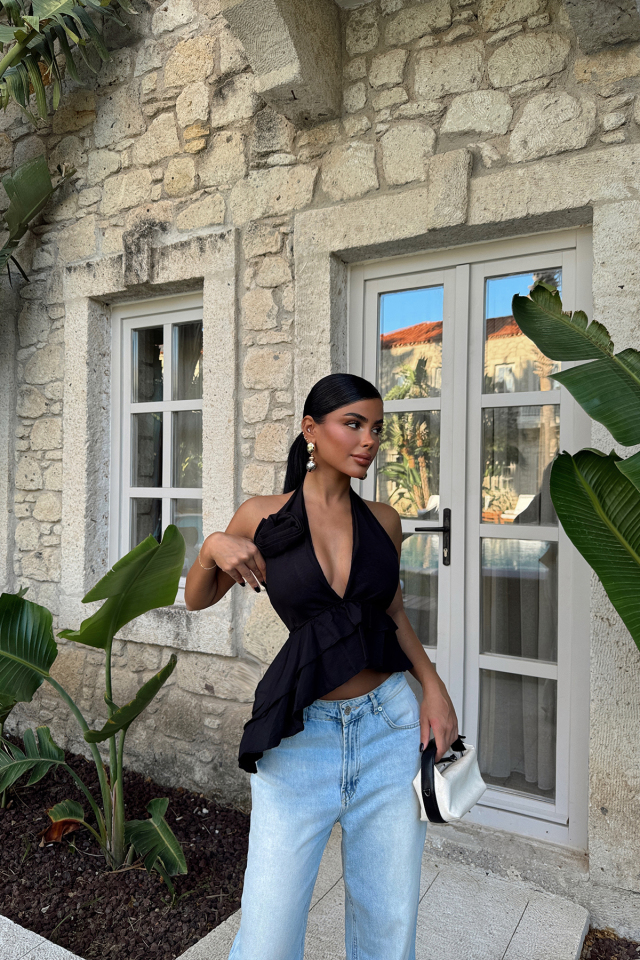 Siyah Gül Detay Bluz ATE-1184