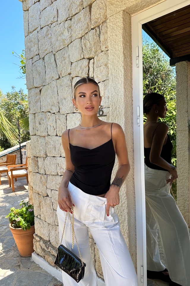 Siyah ip Askılı Crop Top ATE7804 - DMR