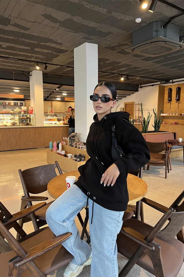 Siyah Kapşonlu Sweat ATE1975
