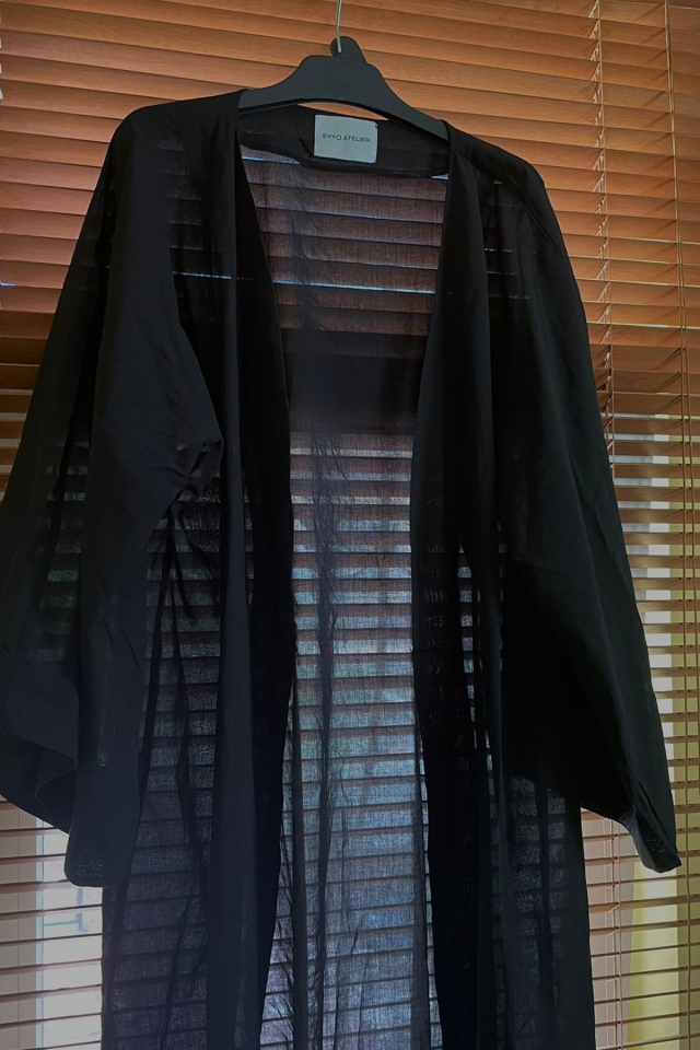 Siyah Keten Kimono TS925 - EYYO